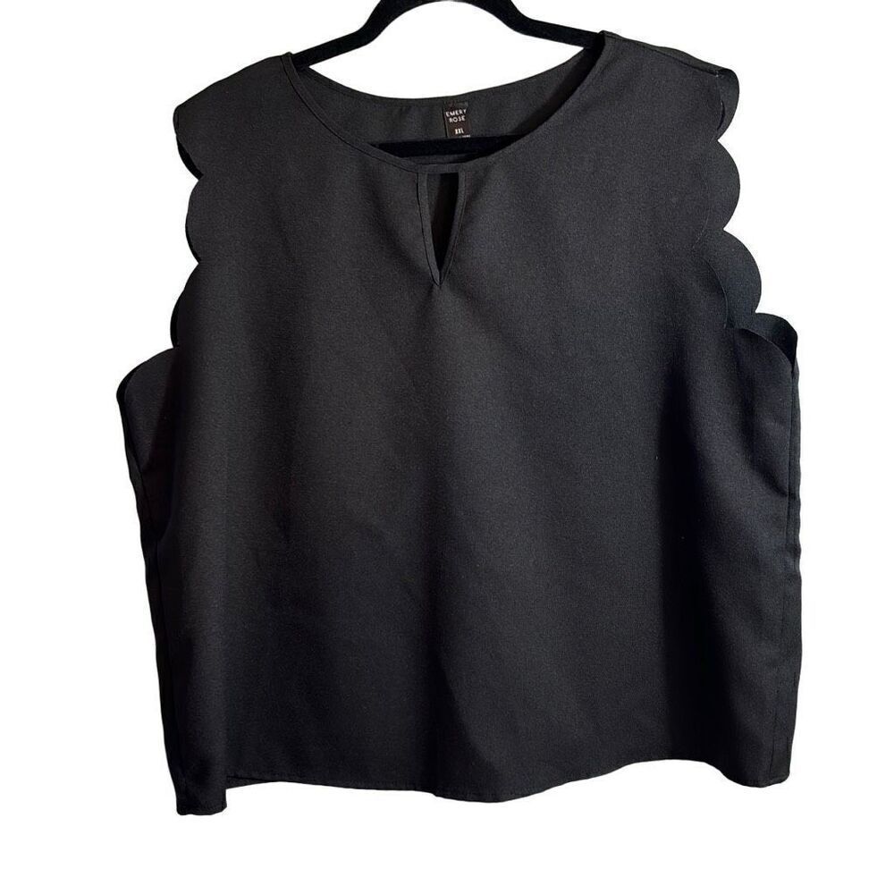 Emery Rose black scallop sleeveless keyhole blouse top XXL